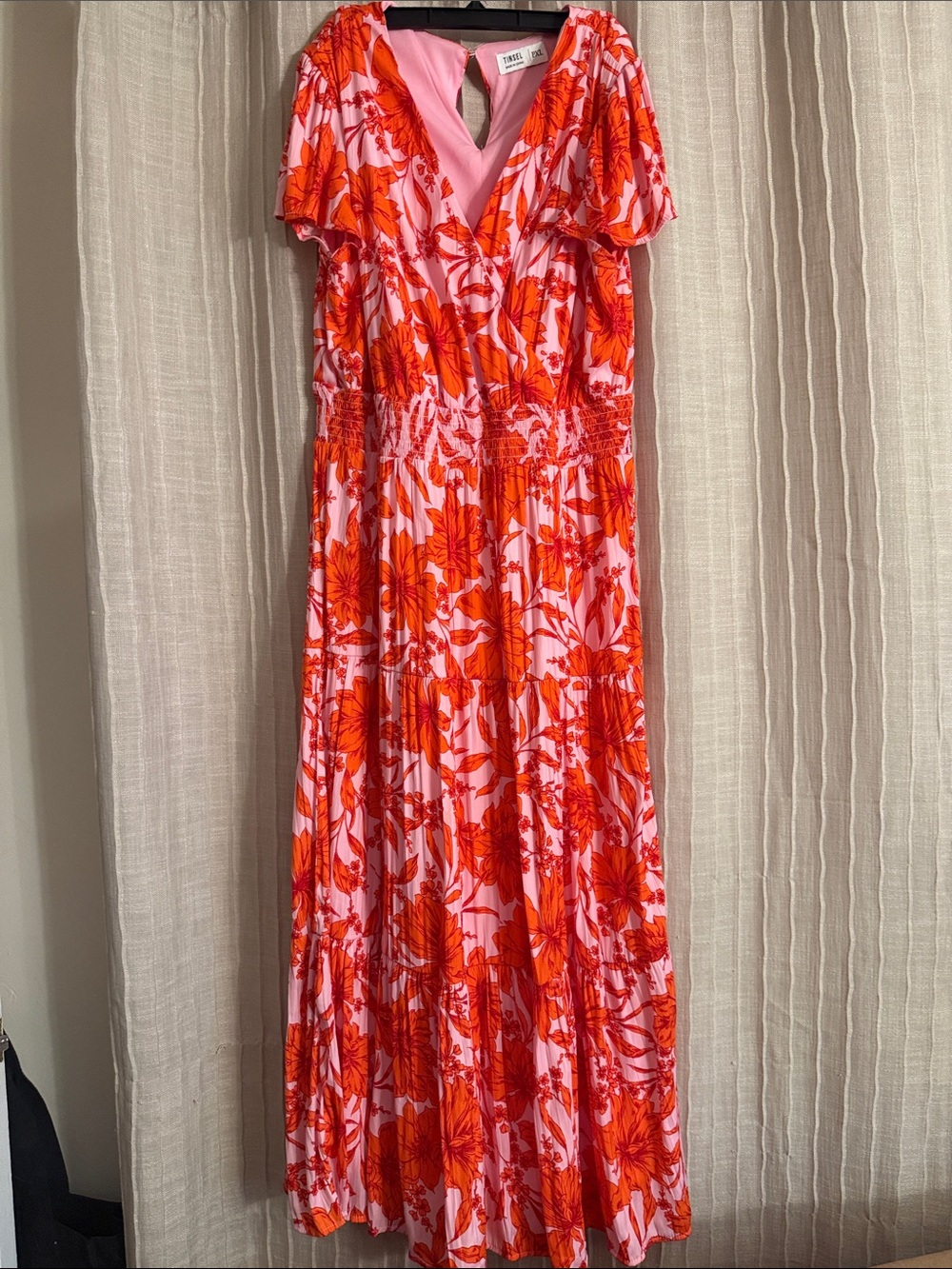Tinsel Petite XL Floral Wrap Maxi Dress - Pink & Orange